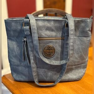 Stone Mountain Leather Handbag - Heather Blue EUC
